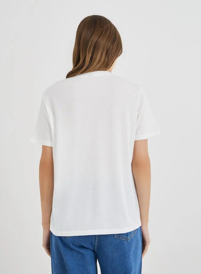 Take Two Take Two Embroidery Slogan Round Neck T-Shirt