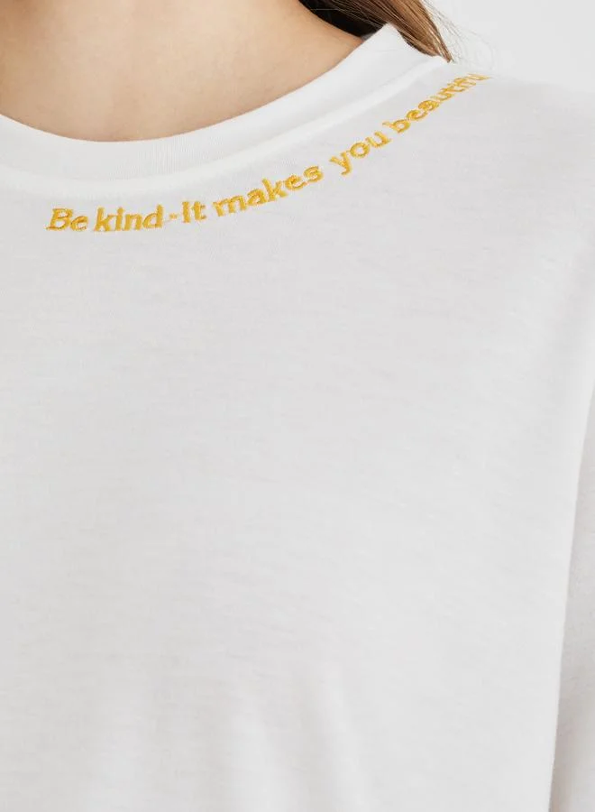 Take Two Take Two Embroidery Slogan Round Neck T-Shirt