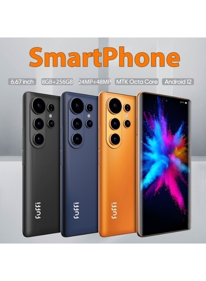  FUFFI هاتف ذكي S26 Pro هاتف خلوي بنظام تشغيل Android 12 بشاشة 6.67 بوصة، هاتف محمول 8+256 جيجا بايت 24 ميجا بيكسل + 48 ميجا بيكسل 5000 مللي أمبير في الساعة لهاتف متجر جوجل بلاي برتقالي - Image 3
