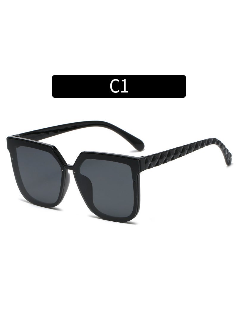 New Fashion Large Frame Ladies Sunglasses C1-bright black full Gray