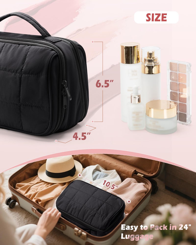Marscamd Travel Makeup Bag for Women, Puffy Cosmetics Organizer with Waterproof Pockets, Toiletry Pouch for Makeup Brushes, Skincare & Travel Essentials, Black (Bag Only) - Image 4