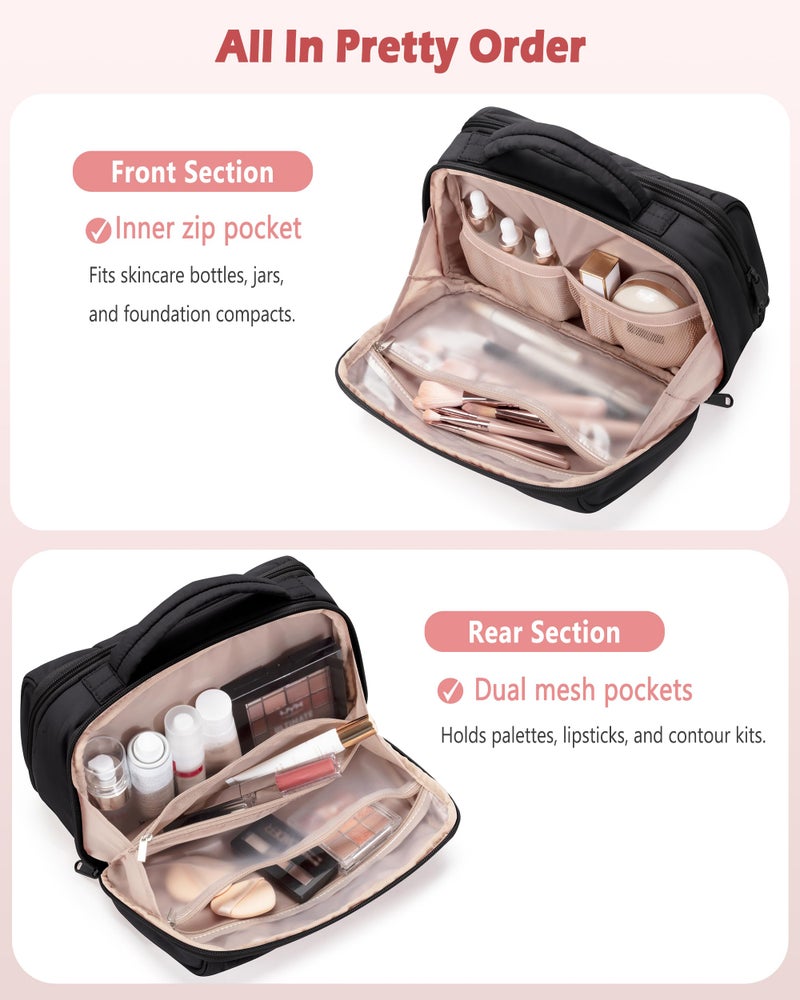 Marscamd Travel Makeup Bag for Women, Puffy Cosmetics Organizer with Waterproof Pockets, Toiletry Pouch for Makeup Brushes, Skincare & Travel Essentials, Black (Bag Only) - Image 3