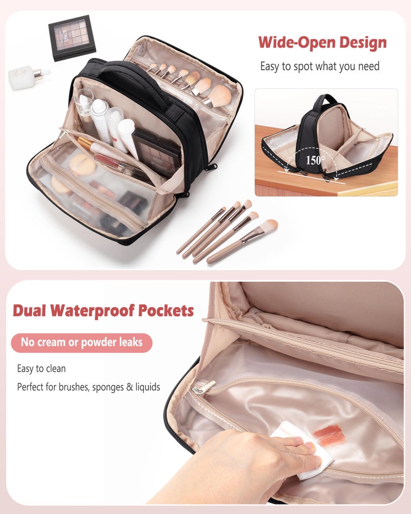 Marscamd Travel Makeup Bag for Women, Puffy Cosmetics Organizer with Waterproof Pockets, Toiletry Pouch for Makeup Brushes, Skincare & Travel Essentials, Black (Bag Only) - Image 2