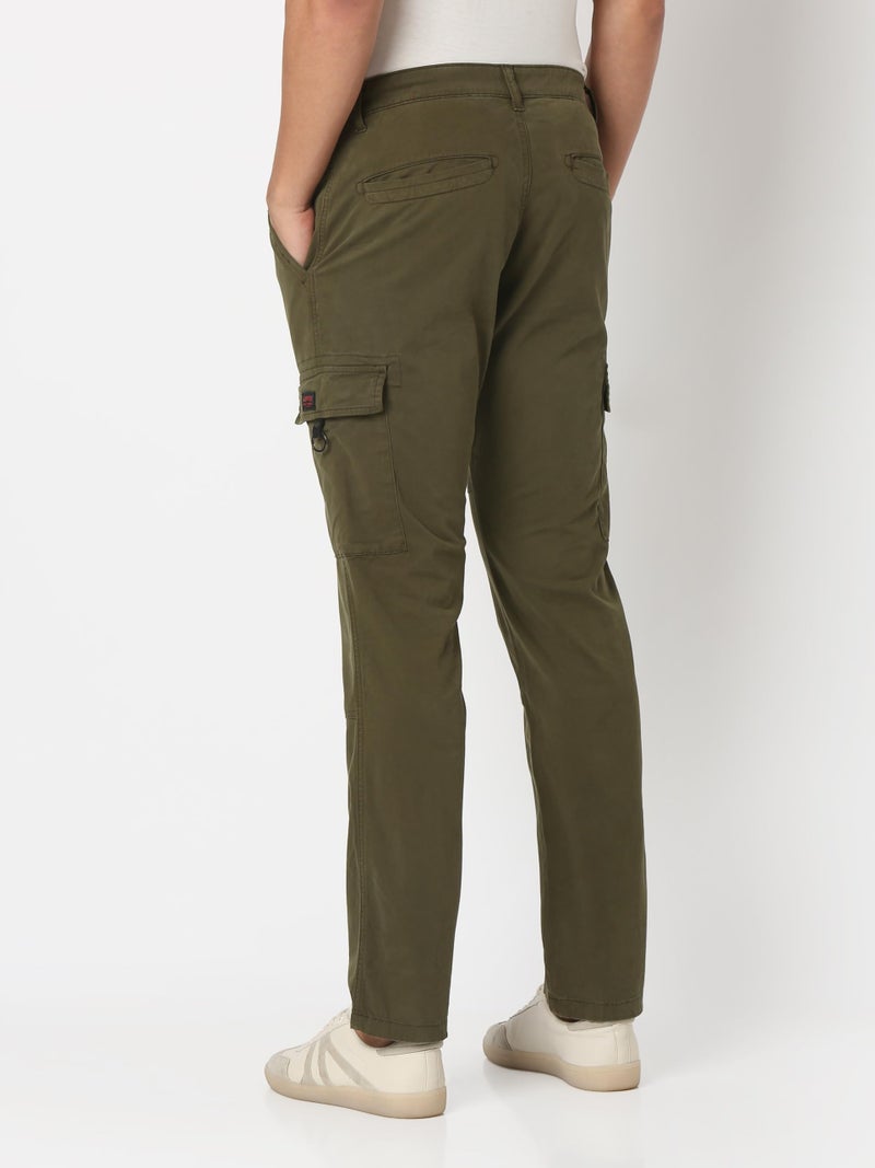 Spykar Men Solid Mid Rise Regular Fit Cargo Pant Olive Green, 30 - Image 2