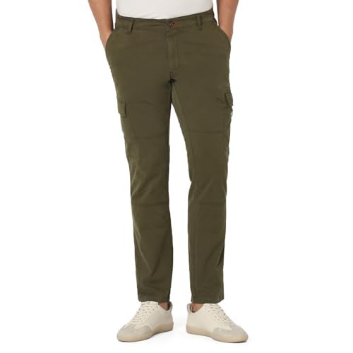 Spykar Men Solid Mid Rise Regular Fit Cargo Pant Olive Green, 30 - Image 1
