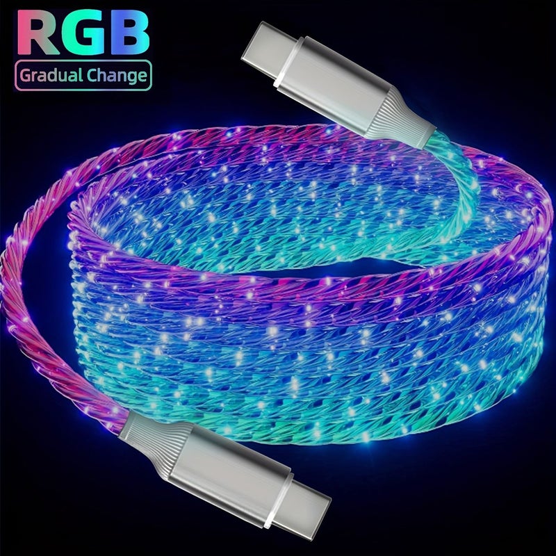 3.3 قدم / 1 متر كابل USB-C مع إضاءة LED متعددة الألوان (7 ألوان) شحن سريع 3 أمبير مزامنة بيانات – عبوة من قطعتين - Image 1