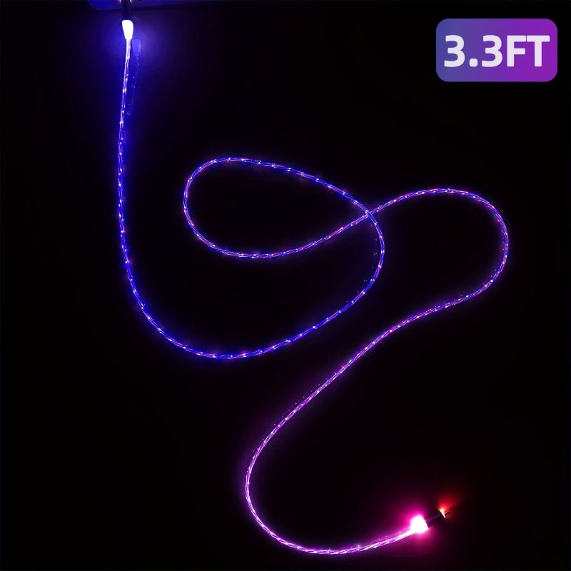 3.3 قدم / 1 متر كابل USB-C مع إضاءة LED متعددة الألوان (7 ألوان) شحن سريع 3 أمبير مزامنة بيانات – عبوة من قطعتين - Image 2