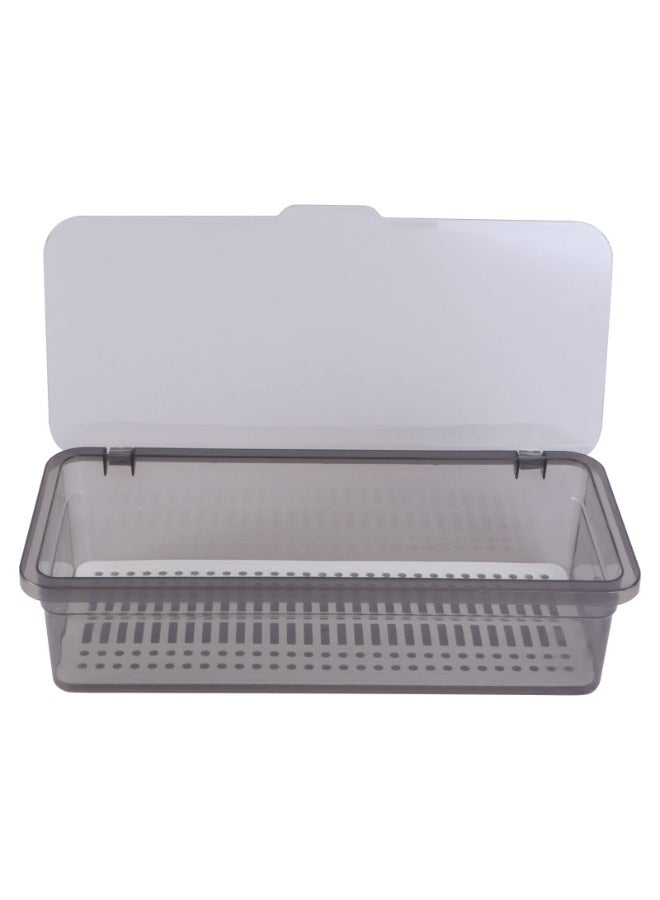 Flatware Plastic Tray with Lid Kitchen Cutlery and Utensil Drawer Organizer Silverware Countertop Storage Container (Black) - Image 1