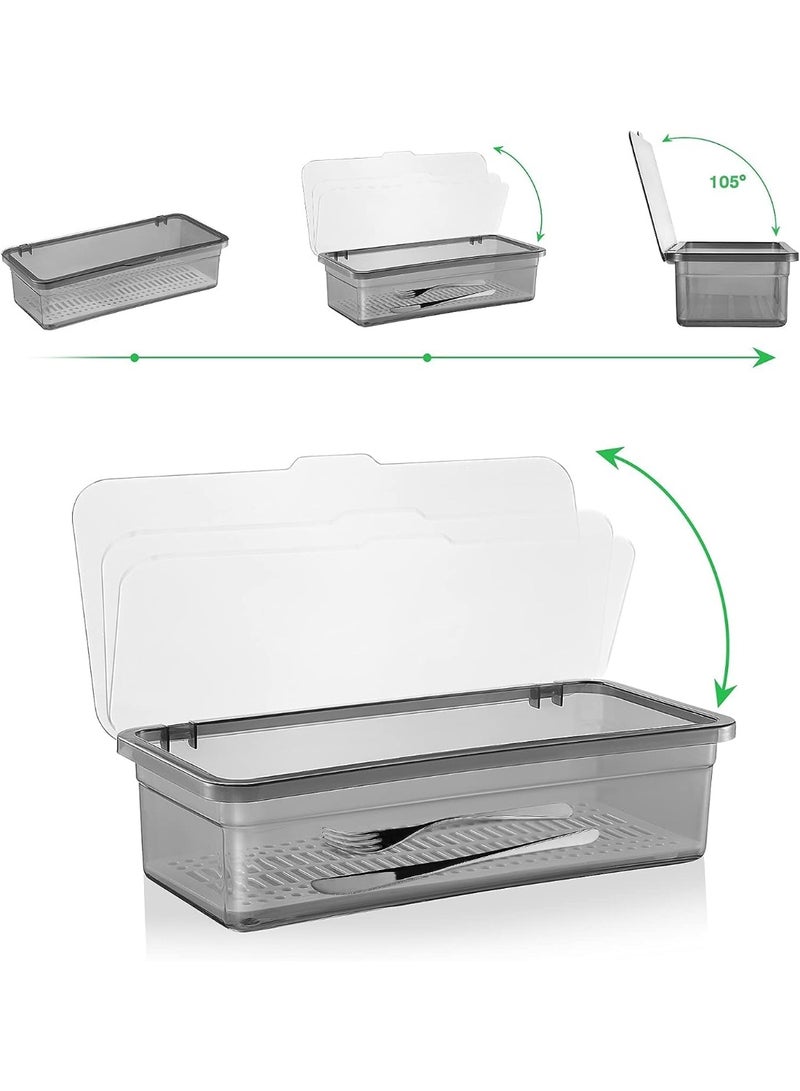 Flatware Plastic Tray with Lid Kitchen Cutlery and Utensil Drawer Organizer Silverware Countertop Storage Container (Black) - Image 5