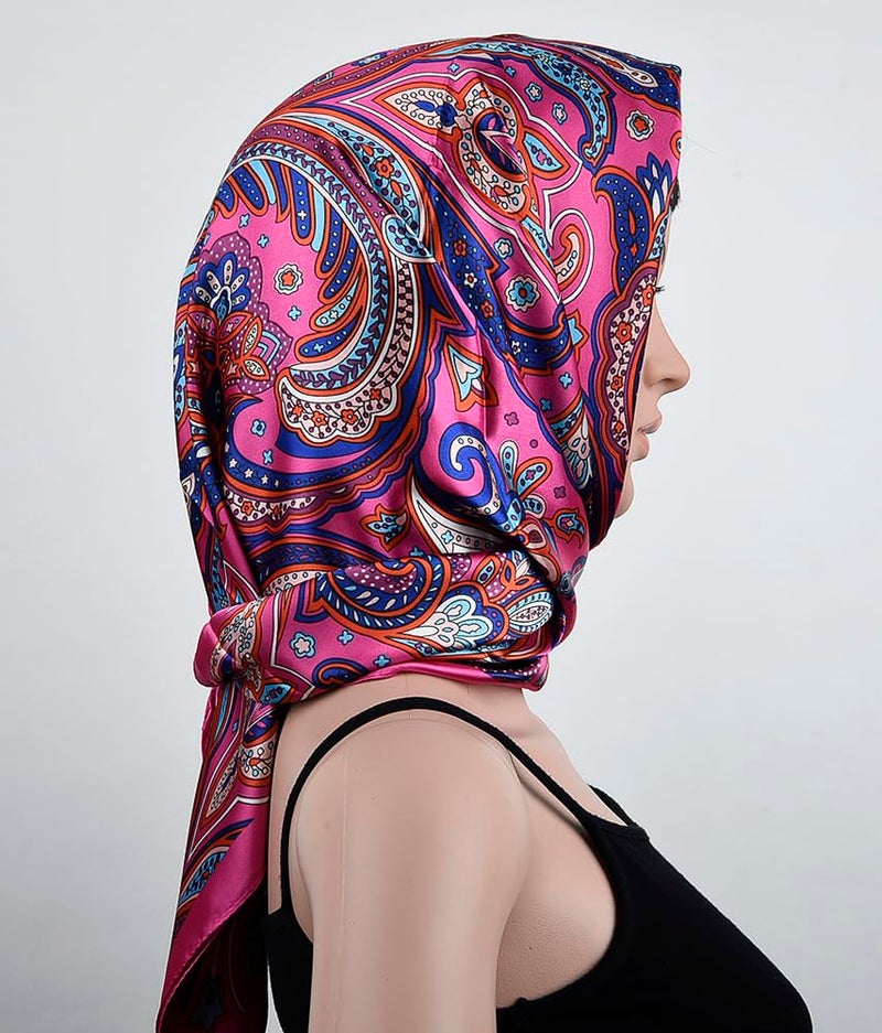 corciova 2 Pcs 35 Square Hair Scarf Black Women Silk Headband Tie Sleeping Night Bandanas Headscarf Paisley (Purple Fuchsia) - Image 5