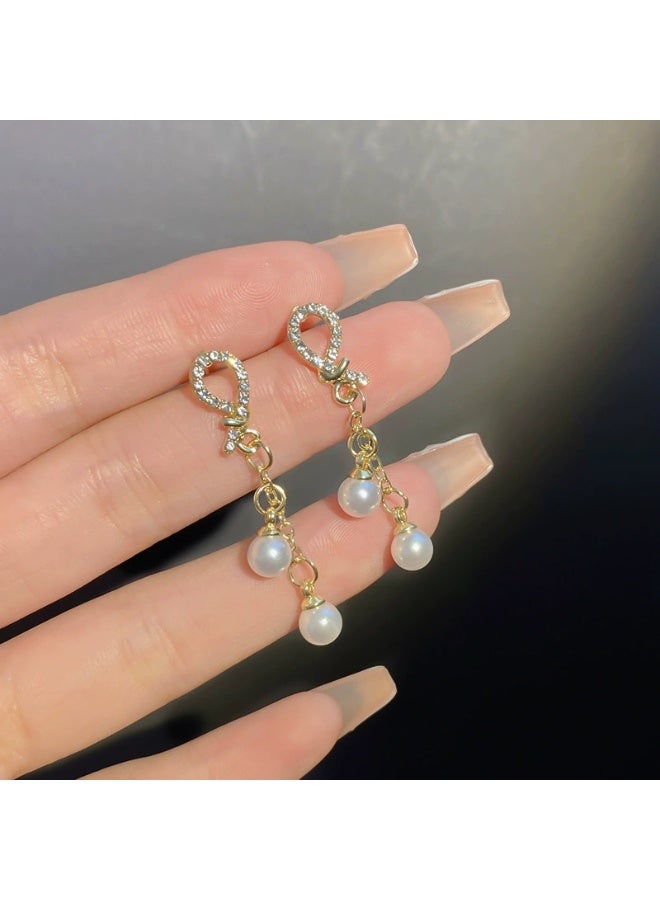 Goolsky أقراط طويلة من اللؤلؤ مع شرابات زركون كاملة للنساء – أقراط فريدة أنيقة، شرابات زركون كاملة مع لمسات لؤلؤ مضادة للتأكسد، مناسبة لحفلات الزفاف الرسمية واجتماعات عيد، - Image 5