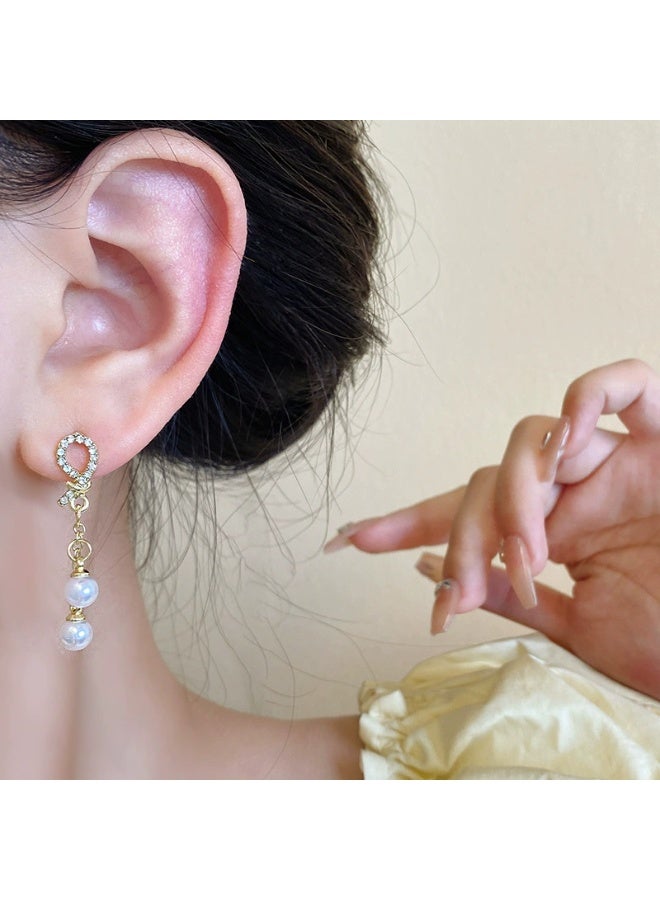 Goolsky أقراط طويلة من اللؤلؤ مع شرابات زركون كاملة للنساء – أقراط فريدة أنيقة، شرابات زركون كاملة مع لمسات لؤلؤ مضادة للتأكسد، مناسبة لحفلات الزفاف الرسمية واجتماعات عيد، - Image 2