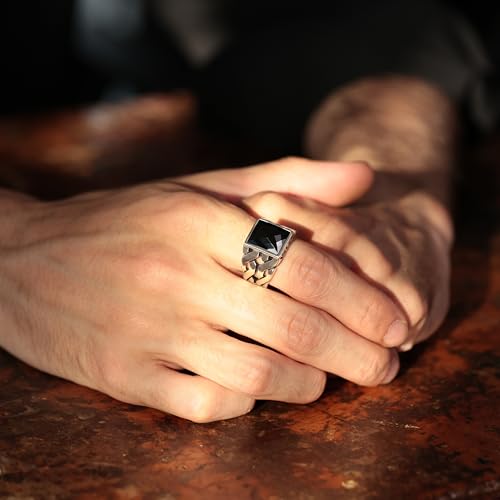Babylon Silver Men's Solid Genuine 925 Sterling Silver Ring Simulated Black Diamond Handmade Cuban Link Chain Motif Braided Ring (Simulated Black Diamond, 8) - Image 3