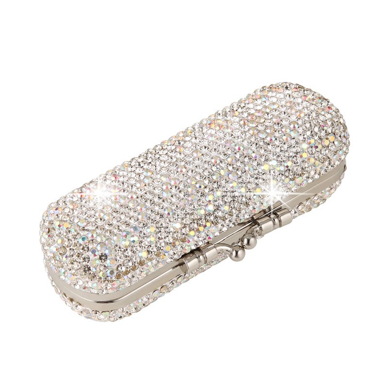 AsAlways Shiny Rhinestone Crystal Portable Lipstick Case with Mirror Portable Bling Diamonds Makeup Cosmetic Storage Holder for Travel Ladies Fashion (Silver) - Image 1