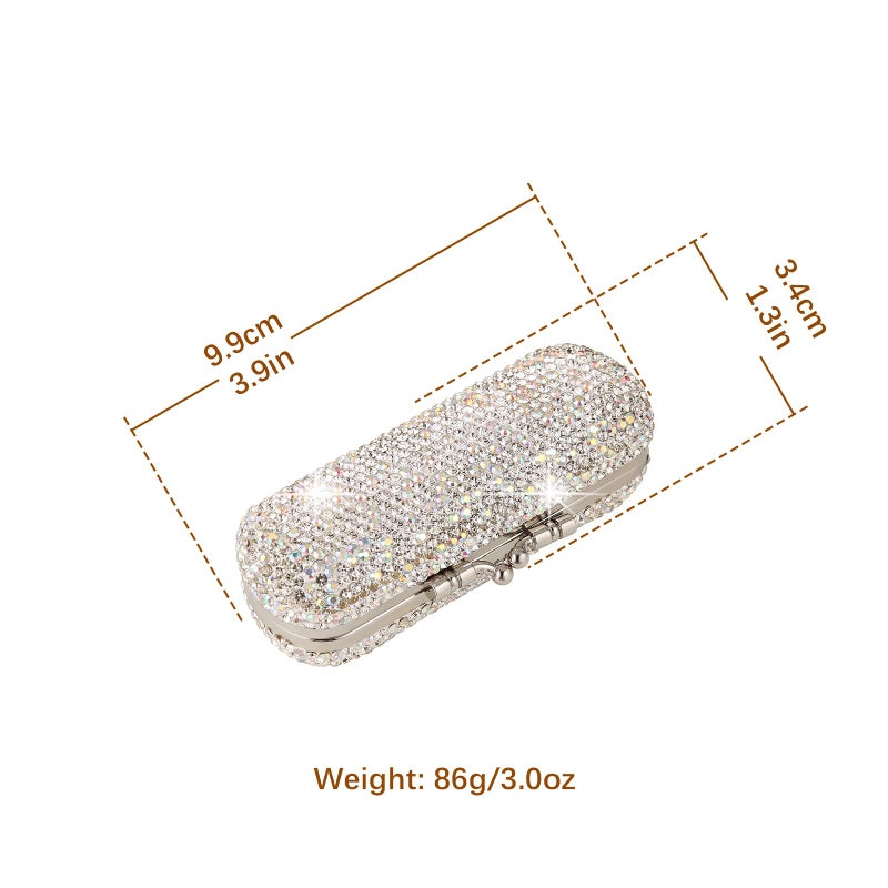 AsAlways Shiny Rhinestone Crystal Portable Lipstick Case with Mirror Portable Bling Diamonds Makeup Cosmetic Storage Holder for Travel Ladies Fashion (Silver) - Image 2