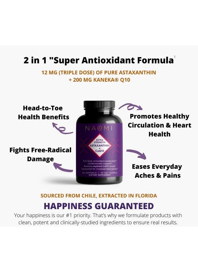 Naomi - Extra Strength Astaxanthin + Coq10 Full Body Antioxidant Protection Cardiovascular Support Restore Depleted Coq10 Levels Liposomal For Increased Absorption - Image 1