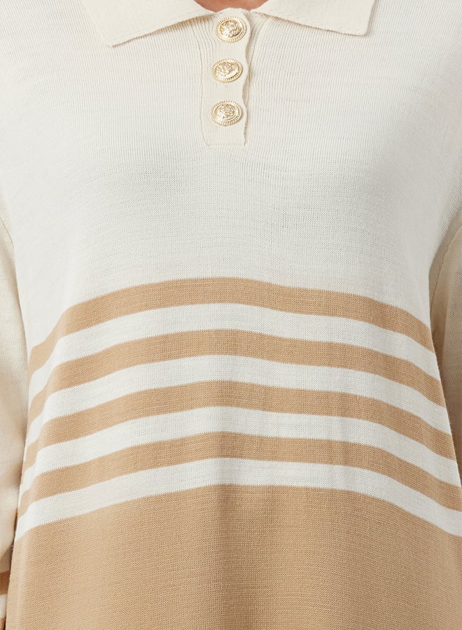 trendyol Brown Stone Buttoned Color Block Knit Dress - Image 3