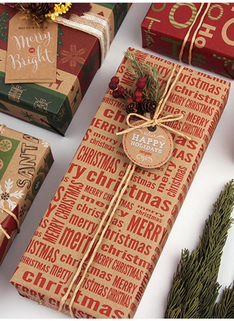 SINCHER - SINCHER 50 x 70 CM Wrapping Paper Set, 6 Sets of Kraft Vintage Wrapping Paper with String and Stickers for Birthday and Other Gift Wrapping (Holiday B) - Image 1