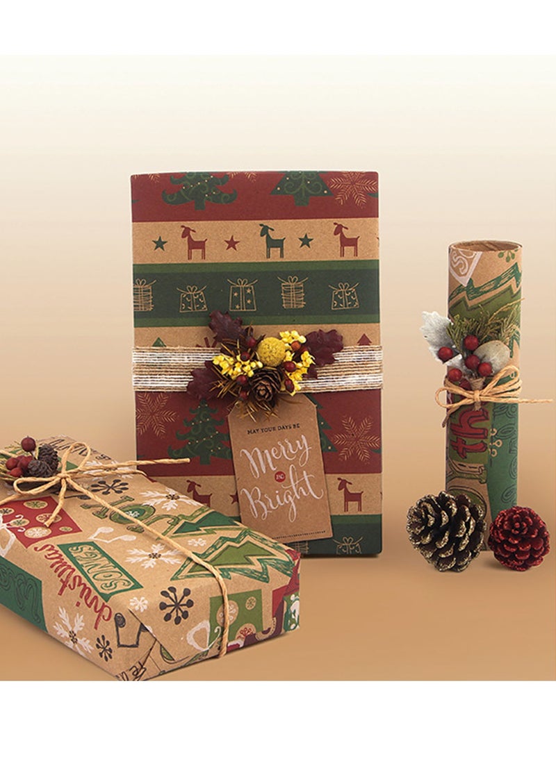 SINCHER - SINCHER 50 x 70 CM Wrapping Paper Set, 6 Sets of Kraft Vintage Wrapping Paper with String and Stickers for Birthday and Other Gift Wrapping (Holiday B) - Image 1