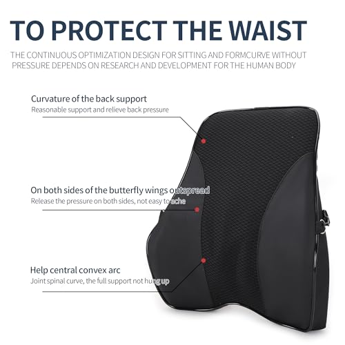 Ovyuzhen Lumbar Support and Car Neck Pillow for Office Chair and Car Seat ，Softness Memory Foam Erognomic Seat Cushion with Adjustable Strap，Comfortable Ergonomic Design (Black, Polyester) - Image 3