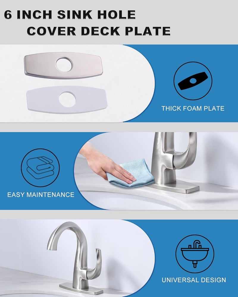IVIGA Bathroom Faucet Escutcheons Brushed Nickel: 6 Inch Sink Hole Cover - Non-Leakge Deck Plate For Bathroom Faucet - Solid Faucet Base Plate for 1 or 3 Hole Bathroom Vanity Basin - 4" Faucet Cover Plate - Image 5