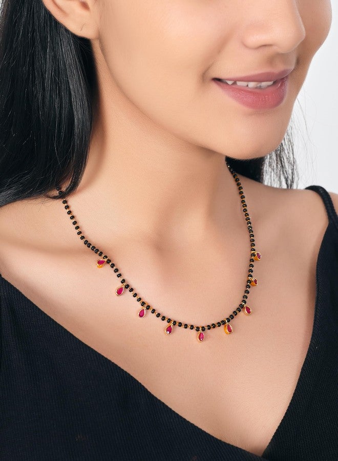 JHB Ruby Pendant Black Bead Chain Short Mangalsutra Tanmaniya Necklaces For Women - Image 2