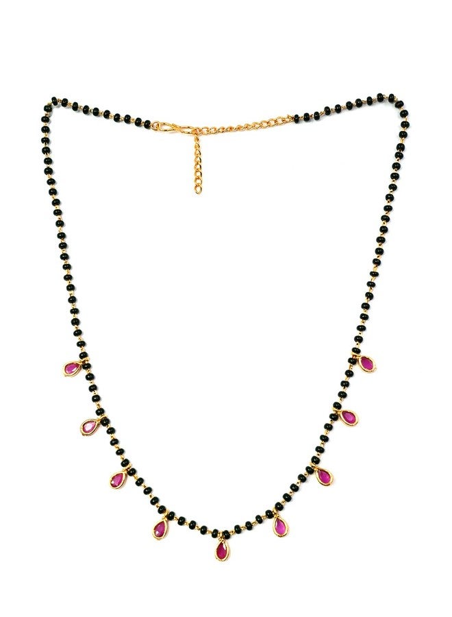 JHB Ruby Pendant Black Bead Chain Short Mangalsutra Tanmaniya Necklaces For Women - Image 1
