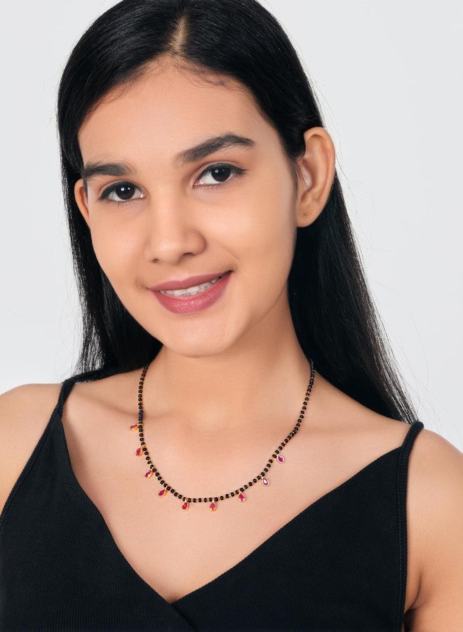 JHB Ruby Pendant Black Bead Chain Short Mangalsutra Tanmaniya Necklaces For Women - Image 4
