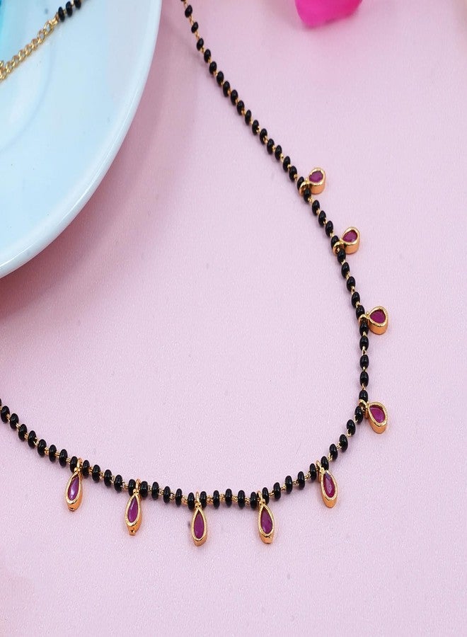 JHB Ruby Pendant Black Bead Chain Short Mangalsutra Tanmaniya Necklaces For Women - Image 3