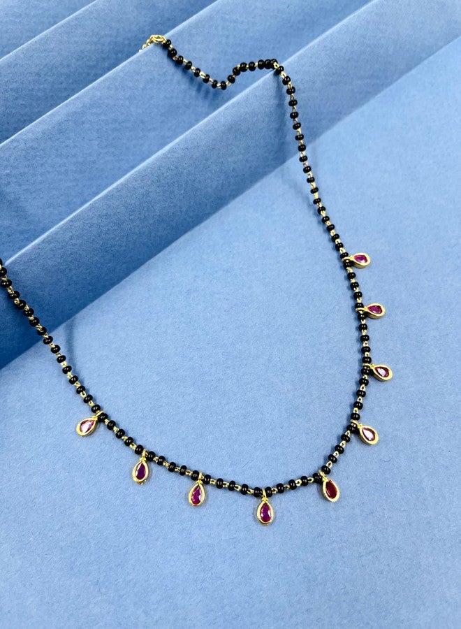 JHB Ruby Pendant Black Bead Chain Short Mangalsutra Tanmaniya Necklaces For Women - Image 5