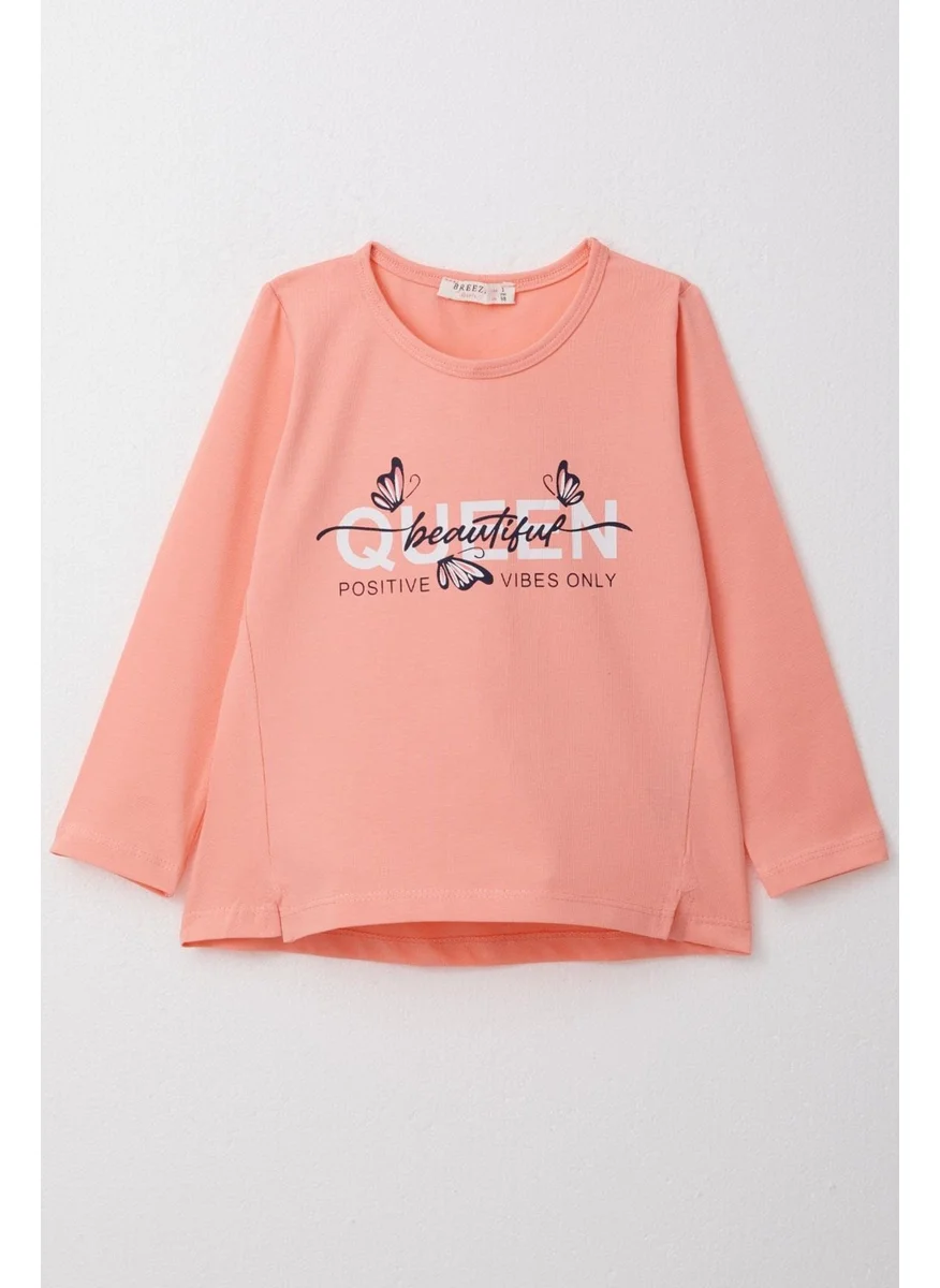 بريز Girl Long Sleeve T-Shirt Butterfly Text Printed 3-8 Years, Salmon