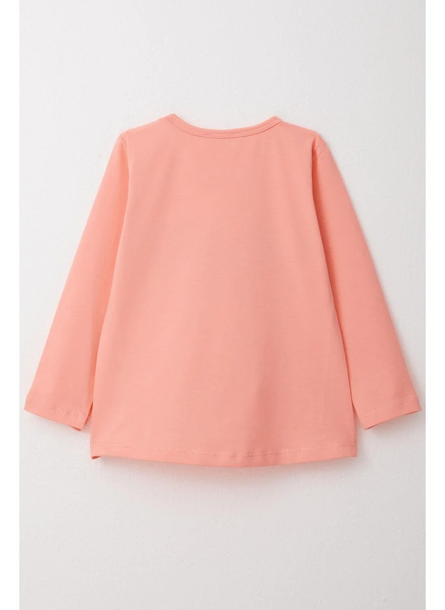بريز Girl Long Sleeve T-Shirt Butterfly Text Printed 3-8 Years, Salmon