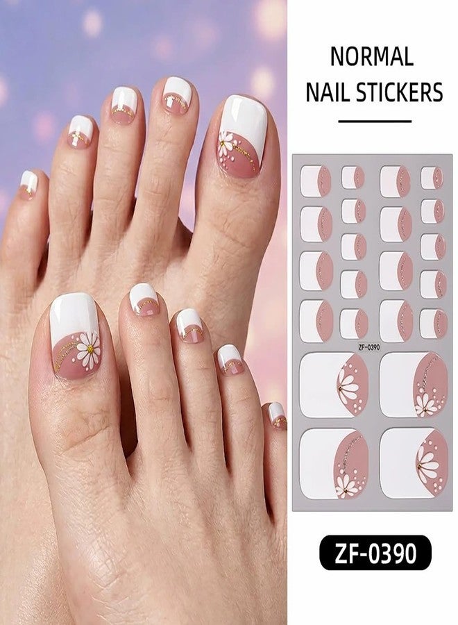 UCCASA Toe Full Nail Wraps Gel Nail Stickers, 5Pcs Glitter Floral Nail Full Wrap Full Cover Toenail Strips Wraps French Floral Butterfly Self-Adhesive Toe Nail Decals for Women Manicure Accessories Decor - Image 2