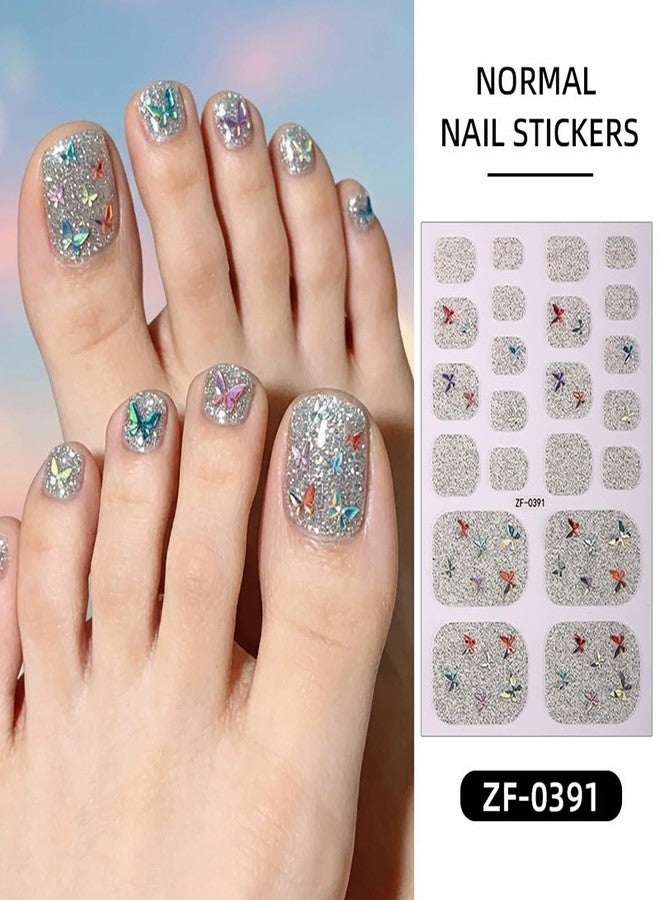 UCCASA Toe Full Nail Wraps Gel Nail Stickers, 5Pcs Glitter Floral Nail Full Wrap Full Cover Toenail Strips Wraps French Floral Butterfly Self-Adhesive Toe Nail Decals for Women Manicure Accessories Decor - Image 3