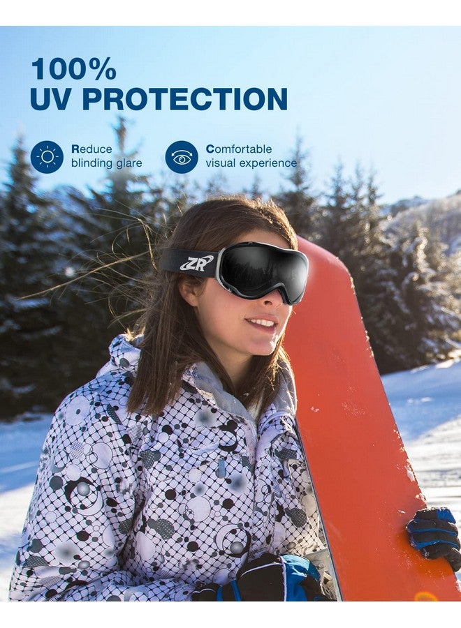 ZIONOR Lagopus Ski Snowboard Goggles Uv Protection Anti Fog Snow Goggles For Men Women Adult Youth Vlt 8% Black Frame Black Lens - Image 5