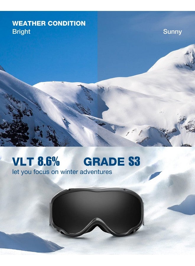 ZIONOR Lagopus Ski Snowboard Goggles Uv Protection Anti Fog Snow Goggles For Men Women Adult Youth Vlt 8% Black Frame Black Lens - Image 2