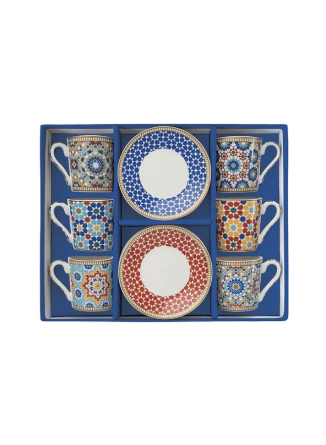 Easy Life 6-Piece Modern Marrakech Design Cup and Saucer Set Multicolor 100ml - Image 1