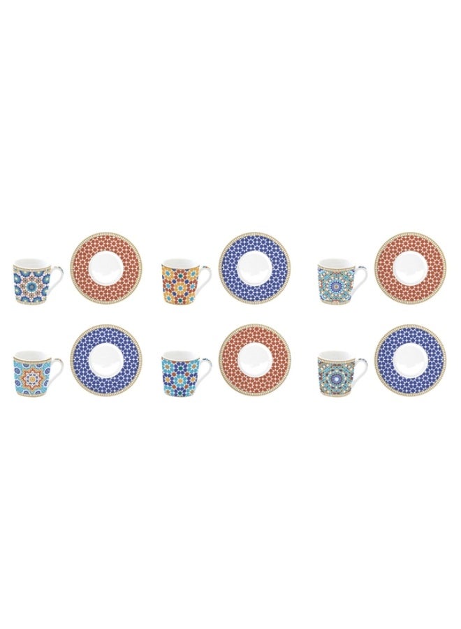 Easy Life 6-Piece Modern Marrakech Design Cup and Saucer Set Multicolor 100ml - Image 2