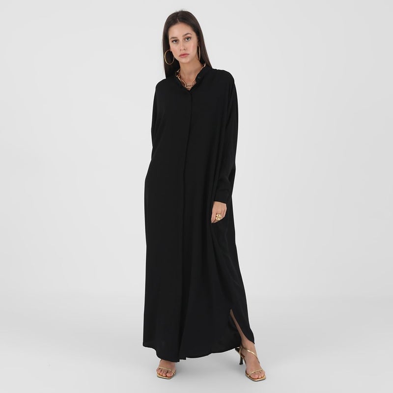 AWIBMK Women's Modest Black Abaya Dress with Batwing Sleeves - Image 3