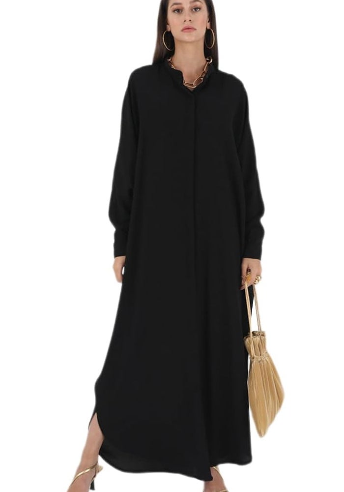AWIBMK Women's Modest Black Abaya Dress with Batwing Sleeves - Image 1