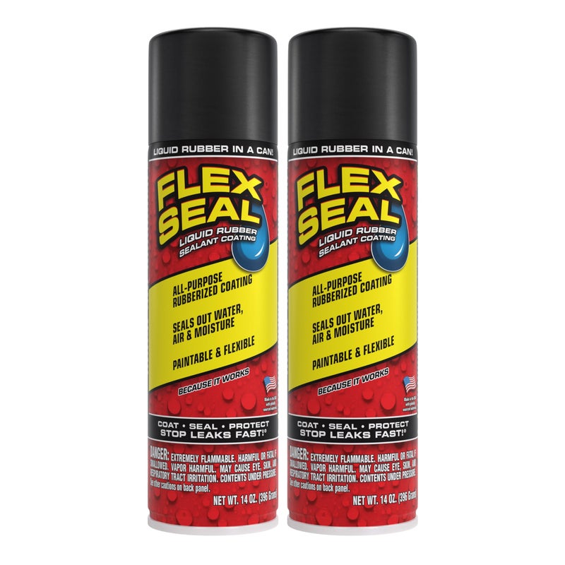 Flex Seal فليكس سيل، 14 أونصة، عبوة من 2، أسود، توقف التسربات على الفور، طلاء مانع تسرب مطاطي مقاوم للماء، مثالي للمزاريب، الخشب، المركبات الترفيهية، المعسكرات، إصلاح الأسطح، النوافذ، وأكثر - Image 1