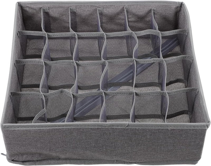 KICHOUSE Underwear Organizer Drawer Storage Box with 24 Compartments, Foldable Ion Mesh Fabric Bra and Sock Divider for Closet and Dresser, Washable Gray Compartmentalized Storage Solution - Image 1