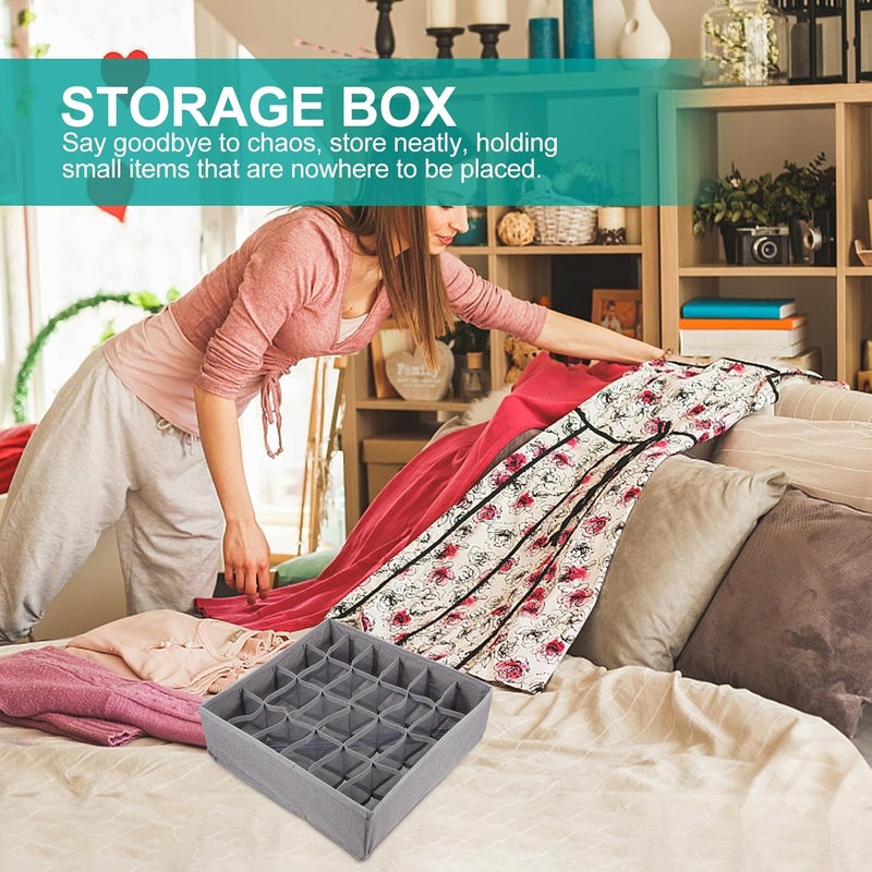 KICHOUSE Underwear Organizer Drawer Storage Box with 24 Compartments, Foldable Ion Mesh Fabric Bra and Sock Divider for Closet and Dresser, Washable Gray Compartmentalized Storage Solution - Image 4