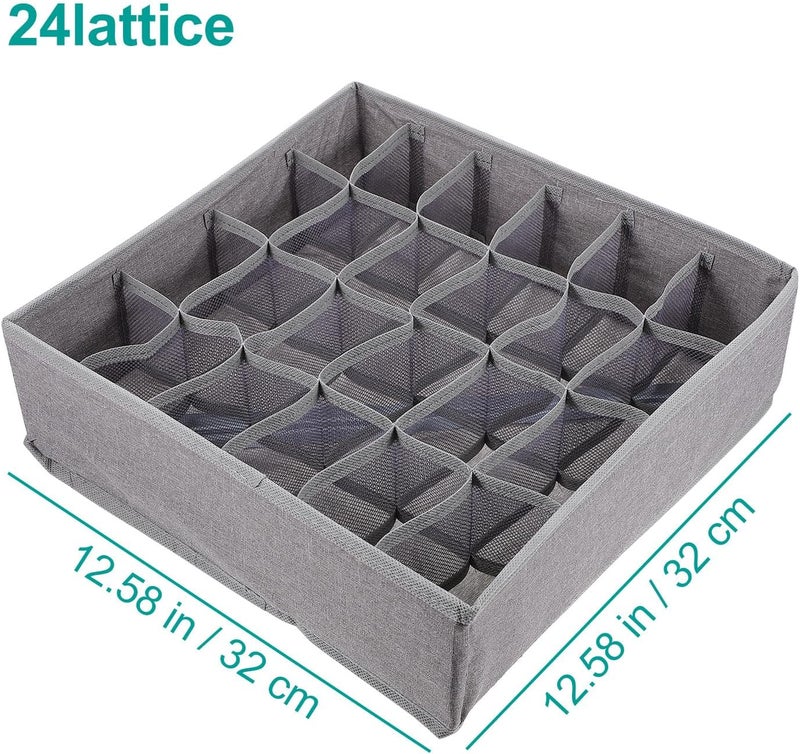 KICHOUSE Underwear Organizer Drawer Storage Box with 24 Compartments, Foldable Ion Mesh Fabric Bra and Sock Divider for Closet and Dresser, Washable Gray Compartmentalized Storage Solution - Image 2