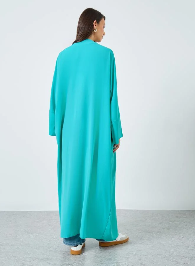 تايك تو Take Two Solid Open Front Batwing Sleeve Abaya