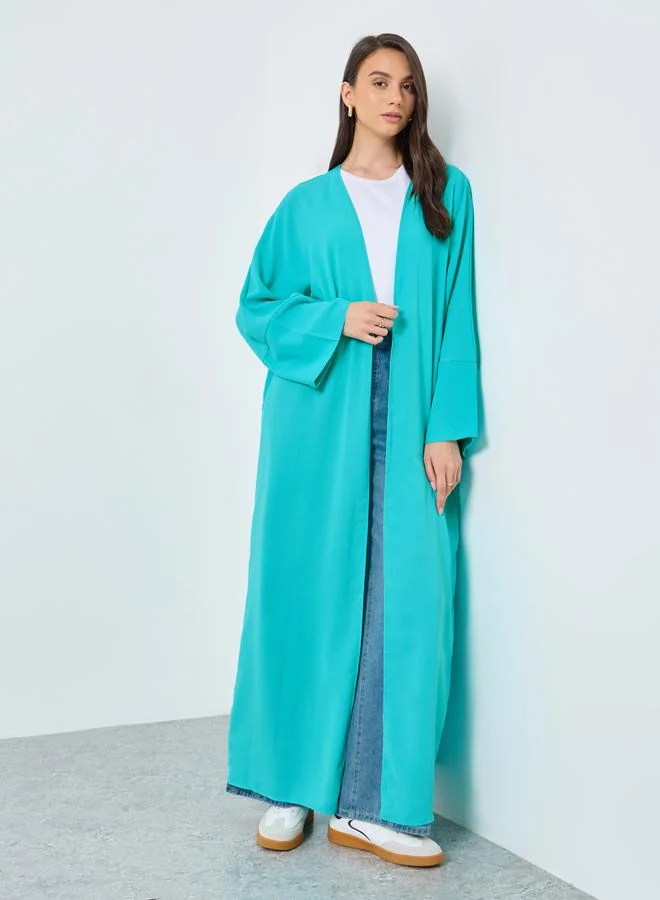 تايك تو Take Two Solid Open Front Batwing Sleeve Abaya