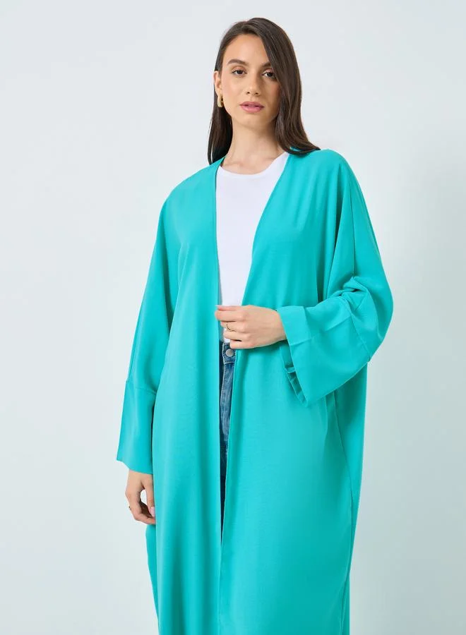 تايك تو Take Two Solid Open Front Batwing Sleeve Abaya
