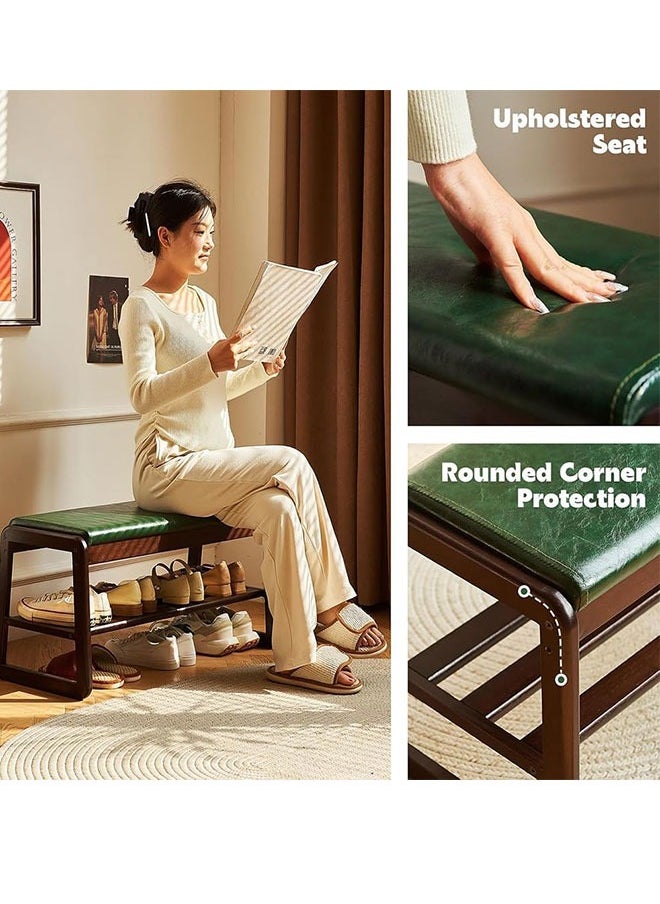 GoldenLike Shoe Bench 2-Tier Shoe Storage Rack Wooden Shoe Cabinet Entryway Bench Shoe Organizer Storage Stool for Entryway Hallway Bedroom Living Room(Green 100cm)  - Image 3