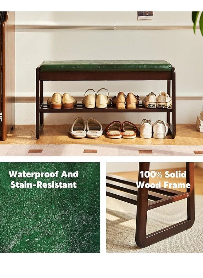 GoldenLike Shoe Bench 2-Tier Shoe Storage Rack Wooden Shoe Cabinet Entryway Bench Shoe Organizer Storage Stool for Entryway Hallway Bedroom Living Room(Green 100cm)  - Image 5