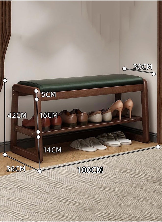 GoldenLike Shoe Bench 2-Tier Shoe Storage Rack Wooden Shoe Cabinet Entryway Bench Shoe Organizer Storage Stool for Entryway Hallway Bedroom Living Room(Green 100cm)  - Image 2